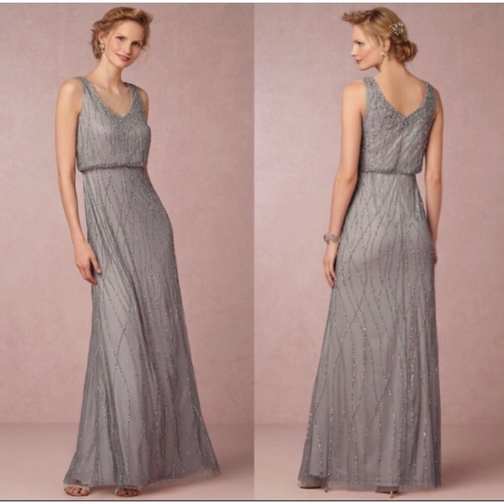 BHLDN Adrianna Papell Brooklyn Beaded Bridesmaid Dress in Slate 2